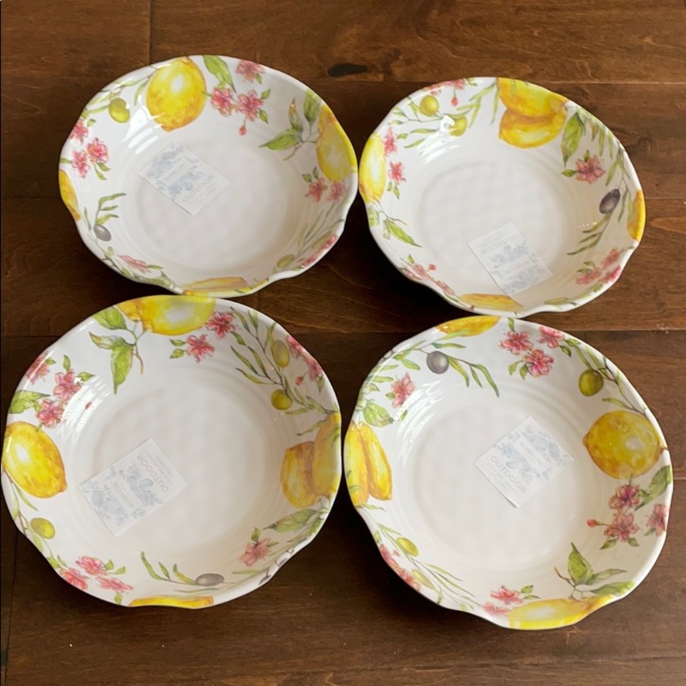Shabby chic set of 4 lemon floral print melamine bowls